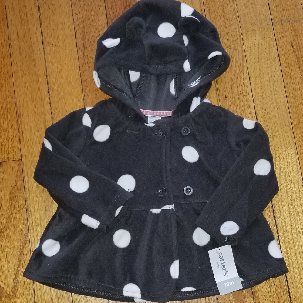 Dark grey jacket with white polka dots